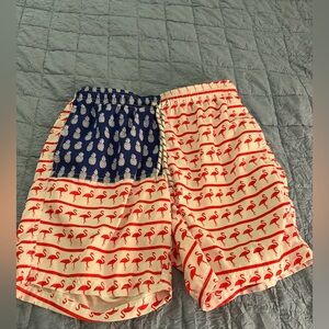 Maamgic Men's Red Flamingo Print Swim Shorts - White/Red men’s medium